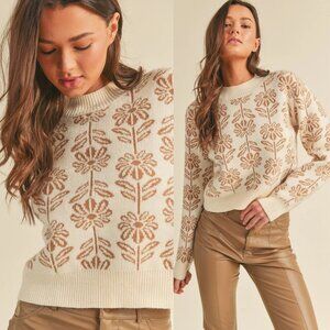 Elise Floral Pattern Knit Sweater | Women's Warm Soft Knit Pullover | Spring